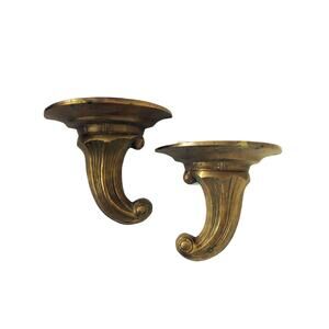Vintage Pair of Brass Cornucopia Wall Shelves 9 1/4″ W x 8″ H